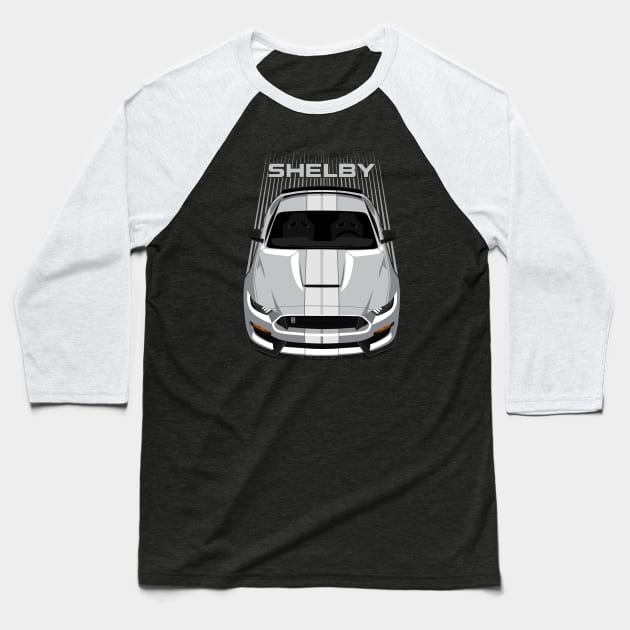 Ford Mustang Shelby GT350 2015 - 2020 - Silver - White Stripes Baseball T-Shirt by V8social